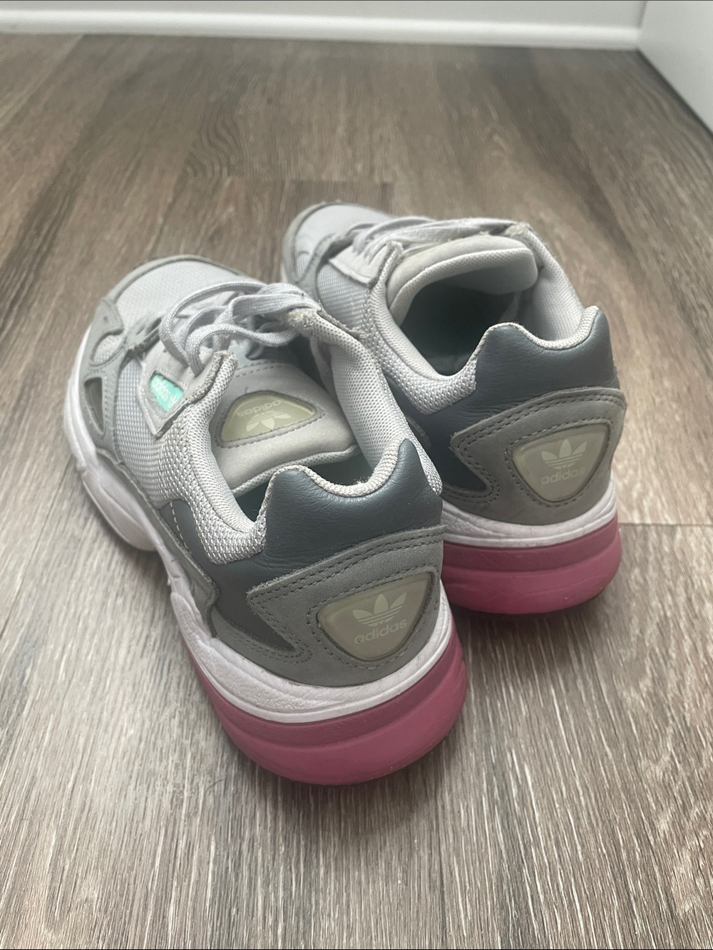 adidas Women's Light Gray Mesh & Suede Sneakers with Mint Accent - Picture 2 of 5